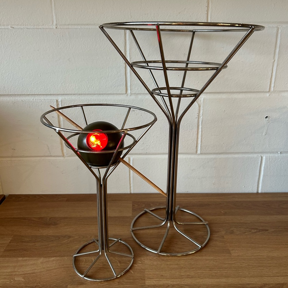 Vintage 1993 David Krys Martini Olive Lamp small with large base pair